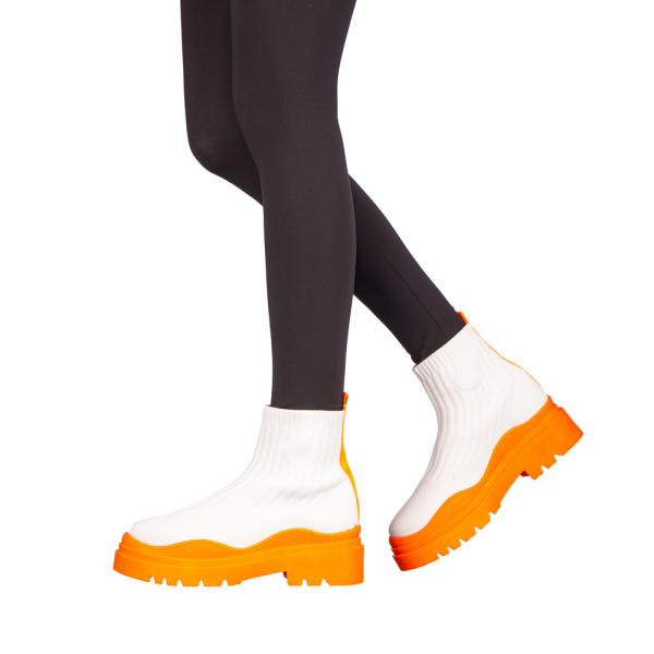 Γυναικεία αθλητικά παπούτσια Triza λευκά με πορτοκαλί, 4 - Kalapod.gr